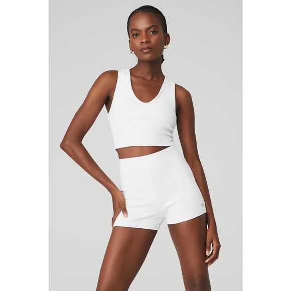 Alo Yoga Goddess Ribbed Cropped Racerback Tank - S White - Picture 1 of 5